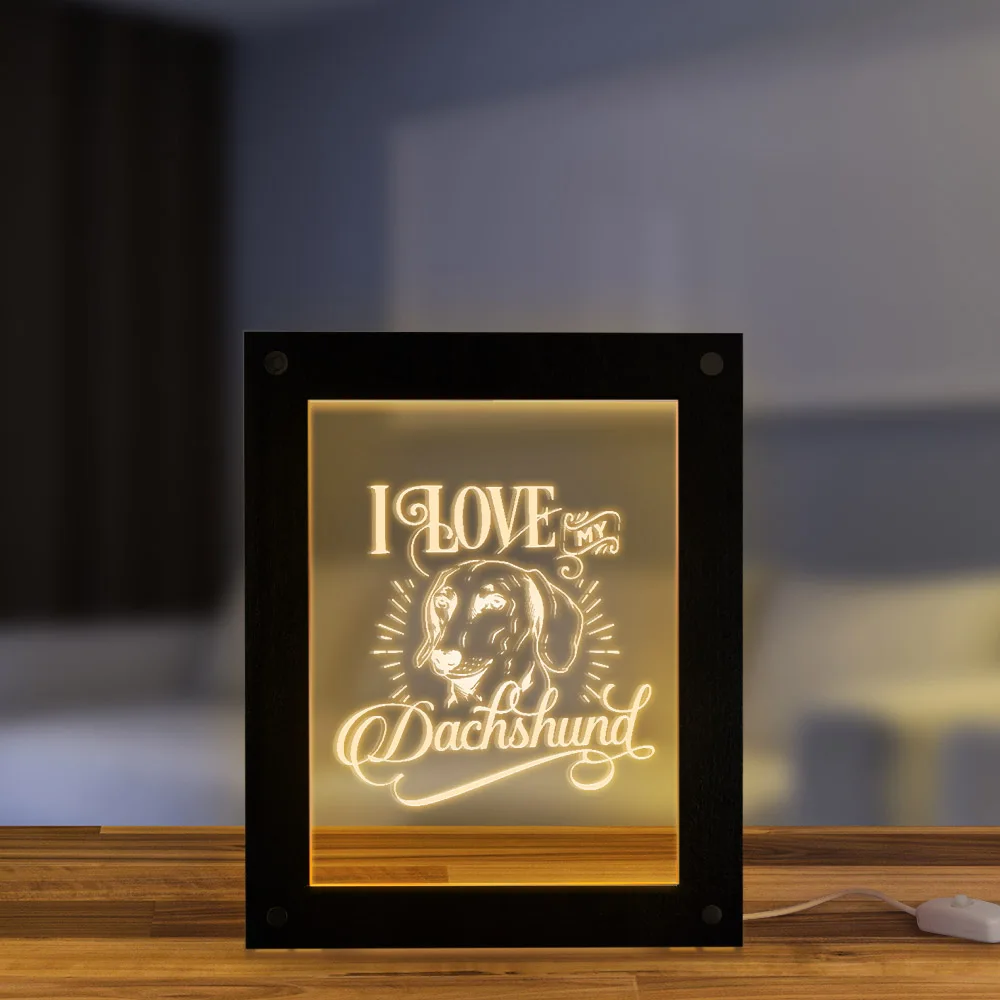 I Love My Dachshund Персонализированная Цитата светящаяся фоторамка с подсветкой 3D