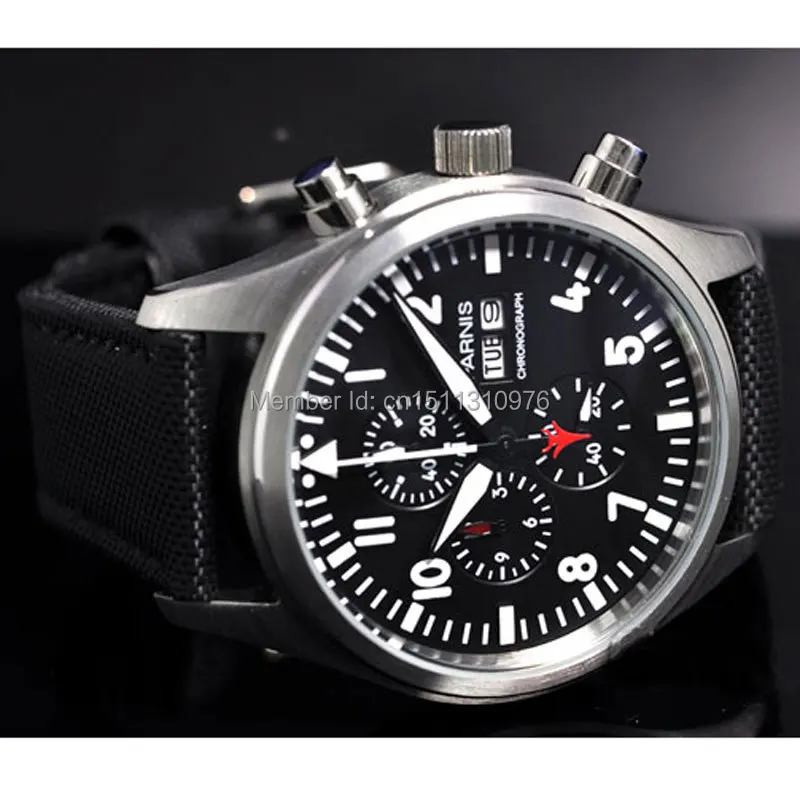 Мужские часы parnis с черным циферблатом винтажный стиль датой на день кварцевые