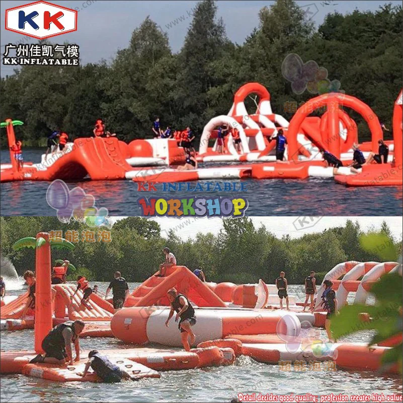 Kopen Kk Merk Opblaasbare Soort Drijvende Water Speelgoed Red & Creen & Witte Kleur Opblaasbare Waterpark Voor Kinderen En Volwassen