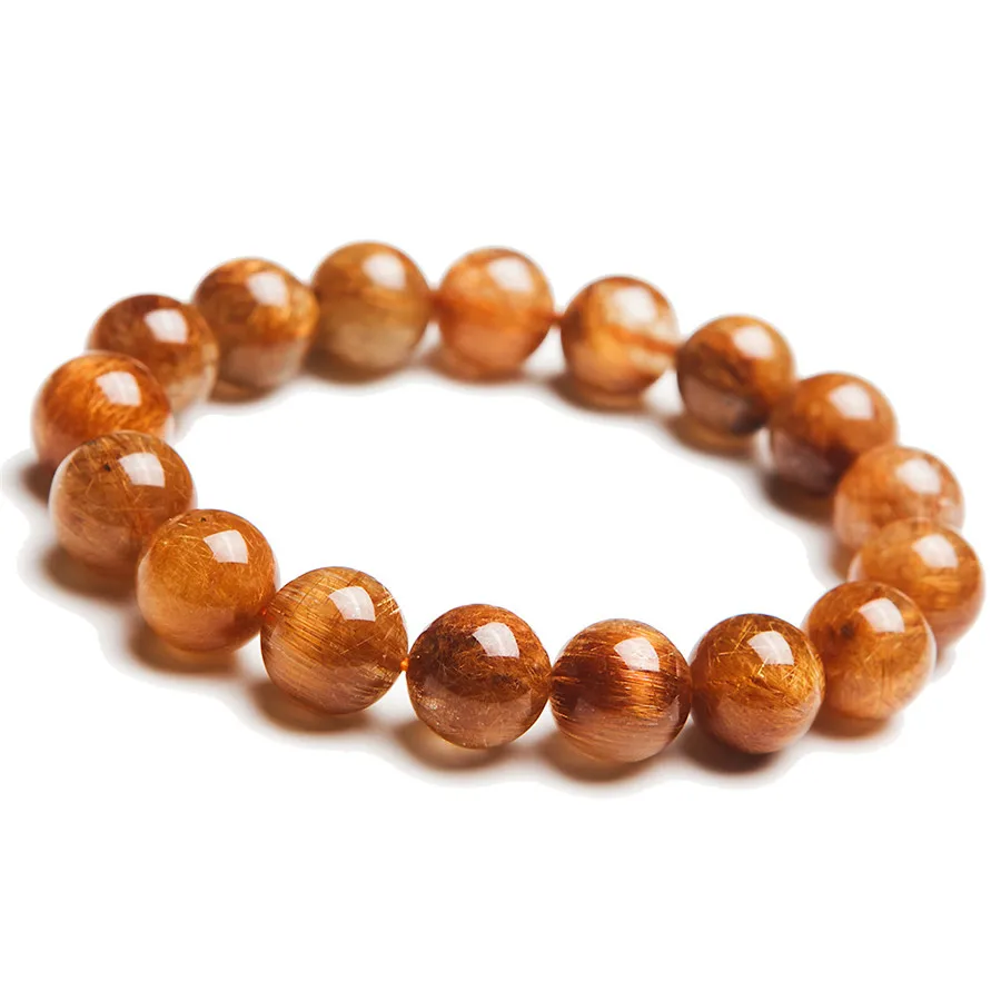 12 мм натуральный медный волос рутилированный Кварцевый Кристалл Шарм браслет Femme