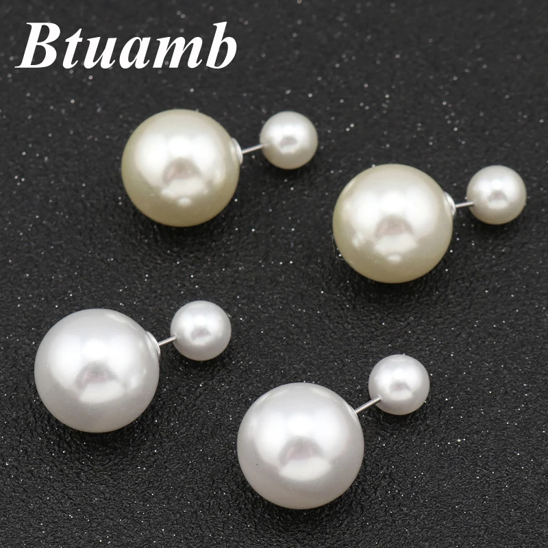 Btuamb Simple Style Simulated Pearl Earrings Hot Selling Double Sides Ball Stud Earrings for Women Jewelry Boucle Doreille Femme