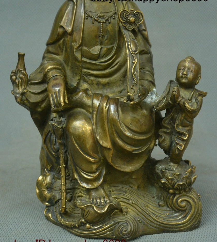 Old China Buddhism Bronze Free Kwan-yin Guan Yin Tong zi Boy Boddhisattva Statue | Дом и сад