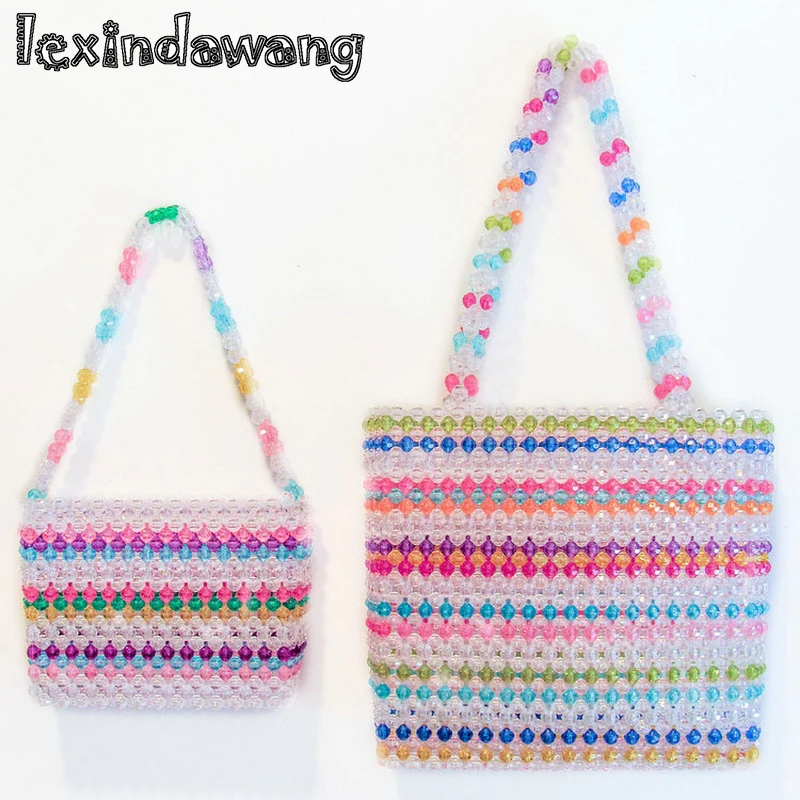 Разноцветные полосатые бусины сумки Lady beaded Сумки тканые Девушки Симпатичный с