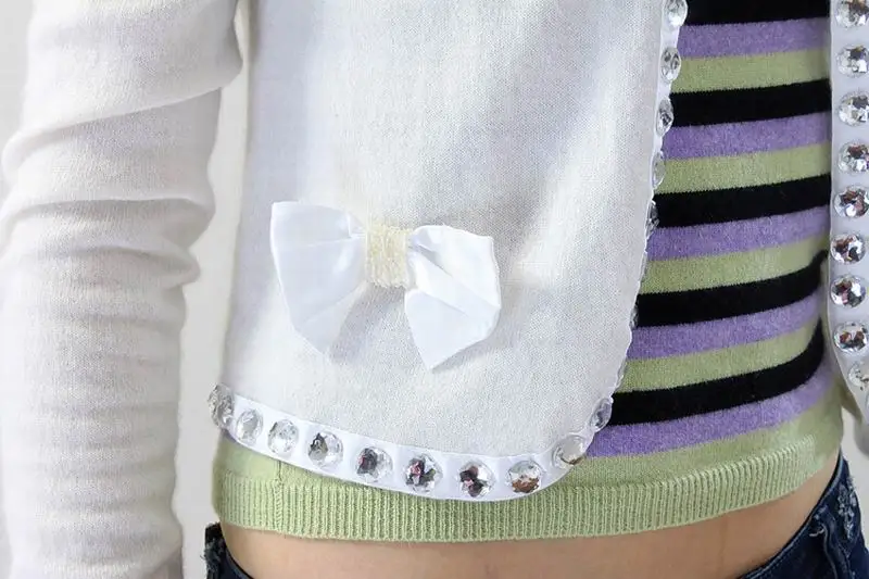 Свитер женский из чистого кашемира белый короткий кардиган с блестящими