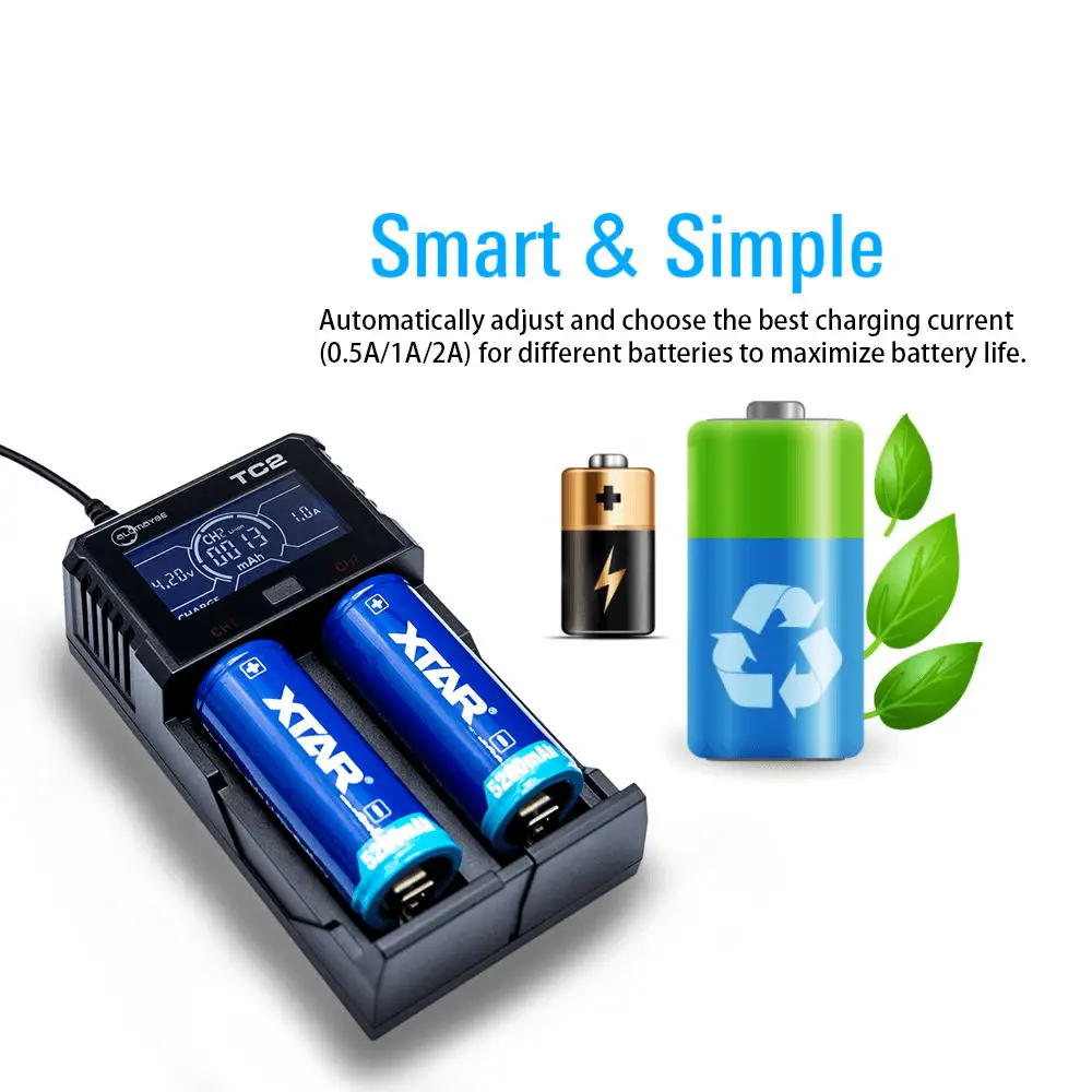 XTAR бренд ALLMAYBE TC2 ЖК-дисплей Экран 2 слота USB Батарея Зарядное устройство для 3 6 В/3 7