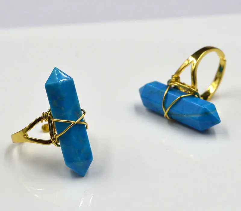 Регулируемое кольцо из золотистой проволоки с голубым камнем Howlite YA1926 32x8 мм|ring