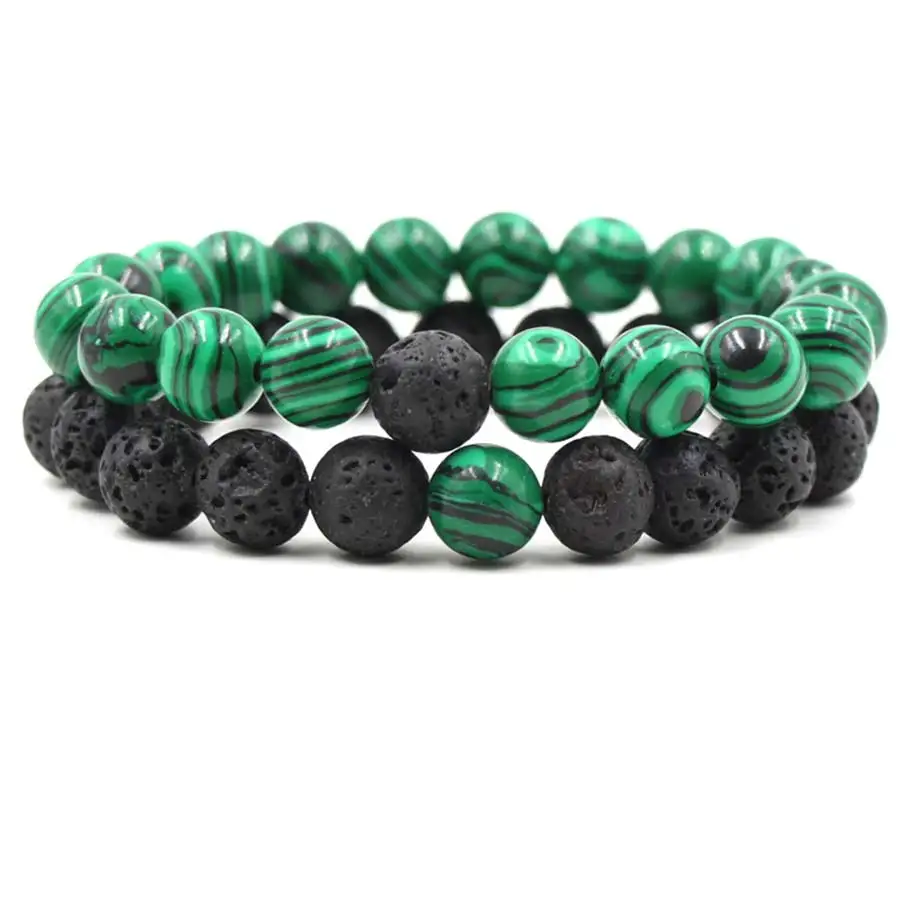 

8mm Malachite Lava Stone Couple Bracelet Natural Stone Handmade Beaded Women Men Jewelry Yoga Bracelets Pulsera DropShipping