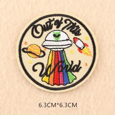 1pcs Space Universe UFO parches Embroidered Iron on Patches for Clothing DIY Motif Stripes Clothes Stickers The aliens Badges - Цвет: ZU03-15