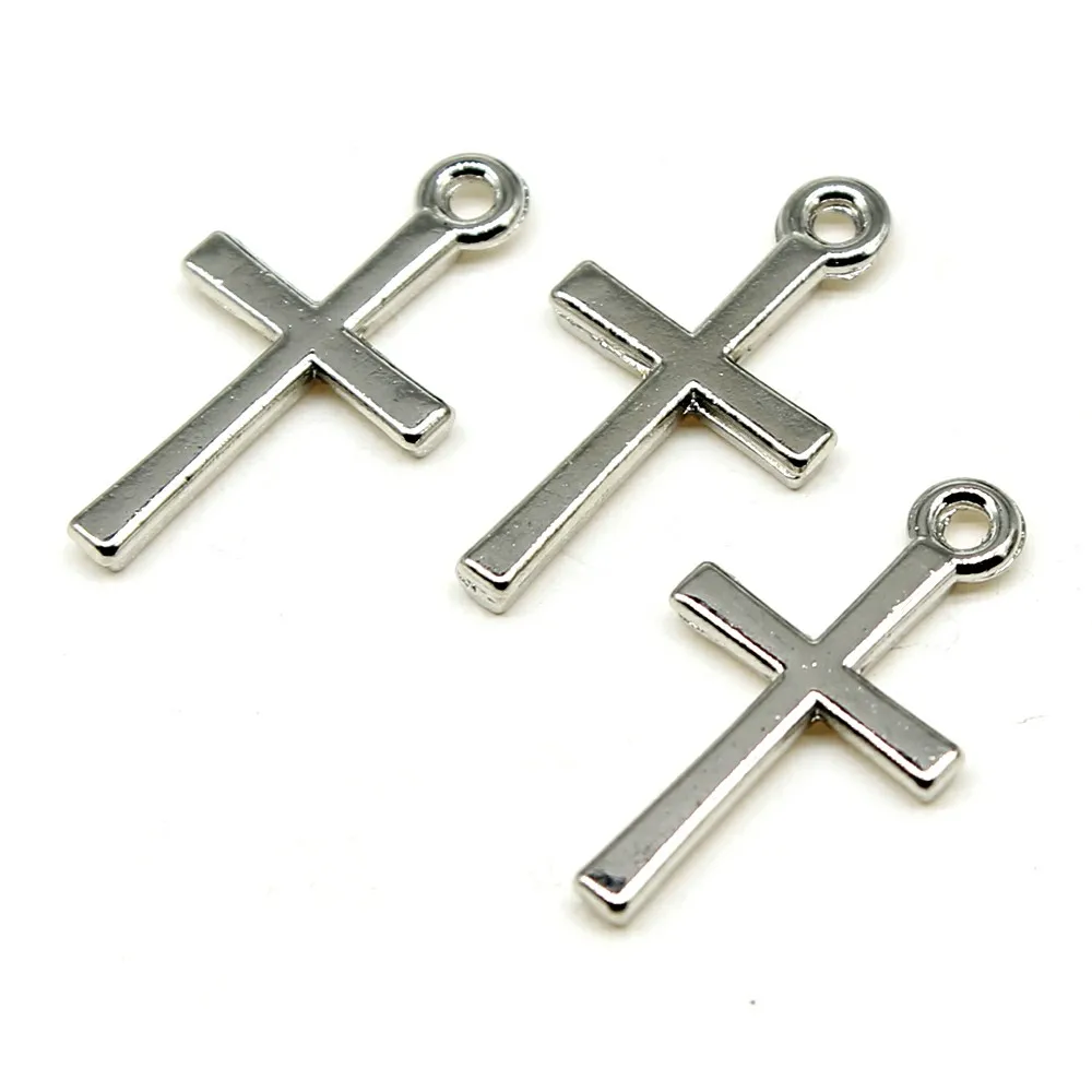 WYSIWYG 50pcs/lot 10x18mm Cross Charms Pendant For Jewelry Making 2 Colors Alloy Charms
