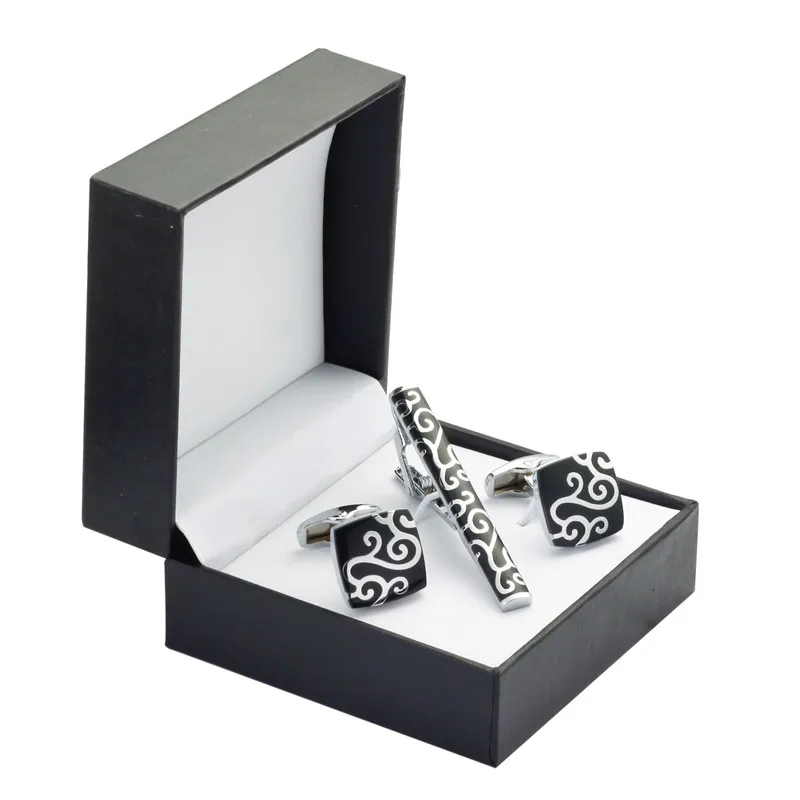 Запонки хорошее качество зажим для галстука Мужской черный кристалл запонки