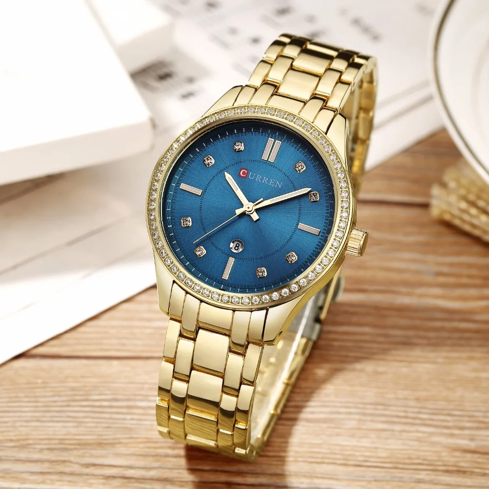 CURREN 9010 Luxury Fashion Women's Watches Quartz Watch Bracelet Auto Date Wristwatches Stainless Steel Women | Наручные часы