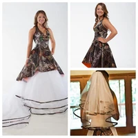 2021 halter camo wedding dresses with detachable tulle skirt bridal gowns lace up with veil custom plus size camouflage