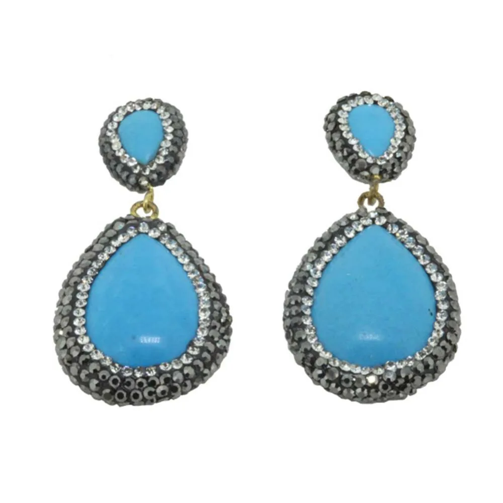 Женские серьги-капли Geode натуральные синие камни друга за стразы ювелирное