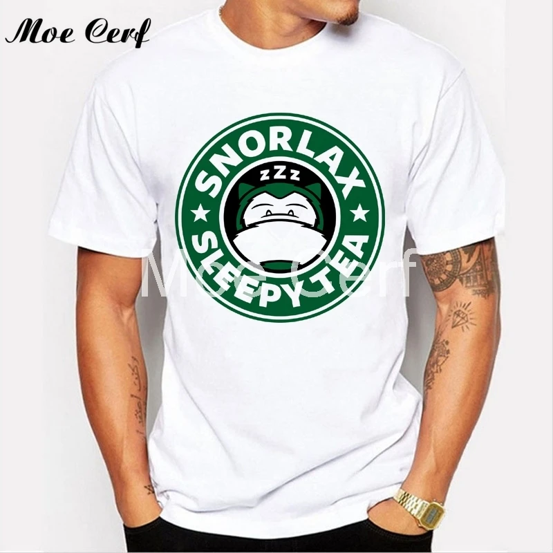 Футболка с надписью «Snorlax sleep tea», креативная футболка с аниме, Мужская футболка с покемоном, облегающая футболка с круглым вырезом, хипстерские топы, футболки, L1-R34