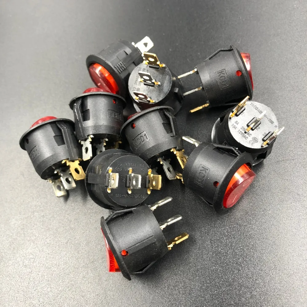 3 шт./лот 3A/250V Red Light Двухсторонний черный клавишный переключатель вкл/выкл с
