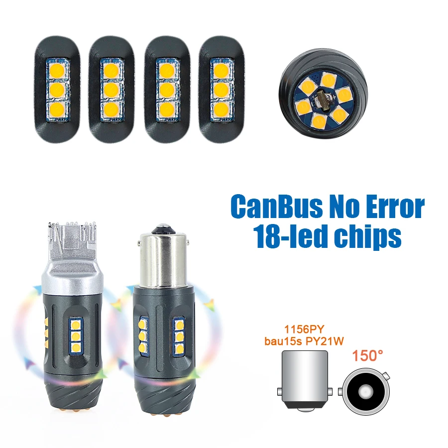 Светодиодная лампа T20 LED 7440 W21W W21/5W 18 led Canbus Free 1156 BAU15S PY21W BA15S P21W светодиодная для