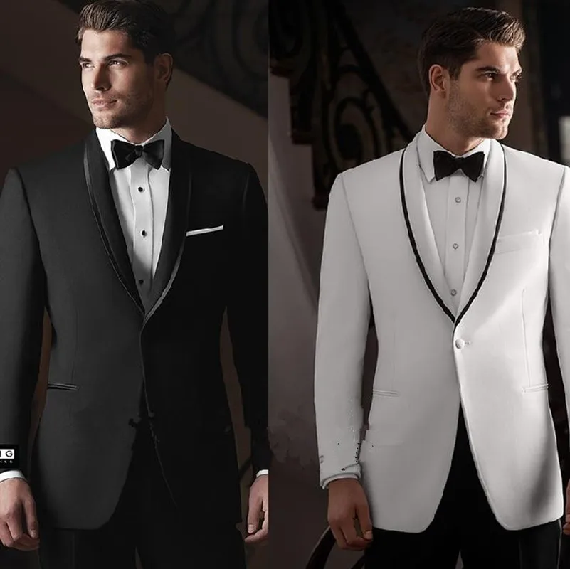 

Slim Fit One Button Black White Groom Tuxedos Groomsmen Suit Customized Cheap Men's Wedding Prom Suits (Jacket+Pants+Tie)