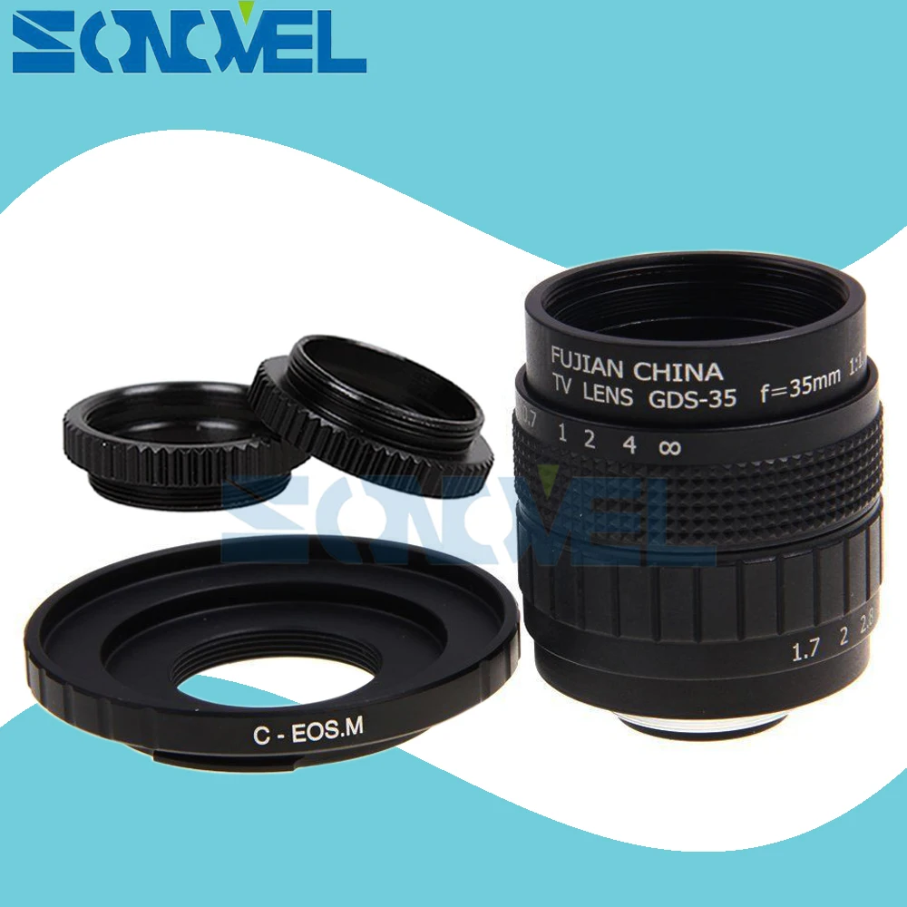 

FUJIAN 35mm F1.7 CCTV TV Movie lens+C Mount + Macro ring for Canon EOS M M2 M3 M5 M6 M10 M100 Mirrorless Camera