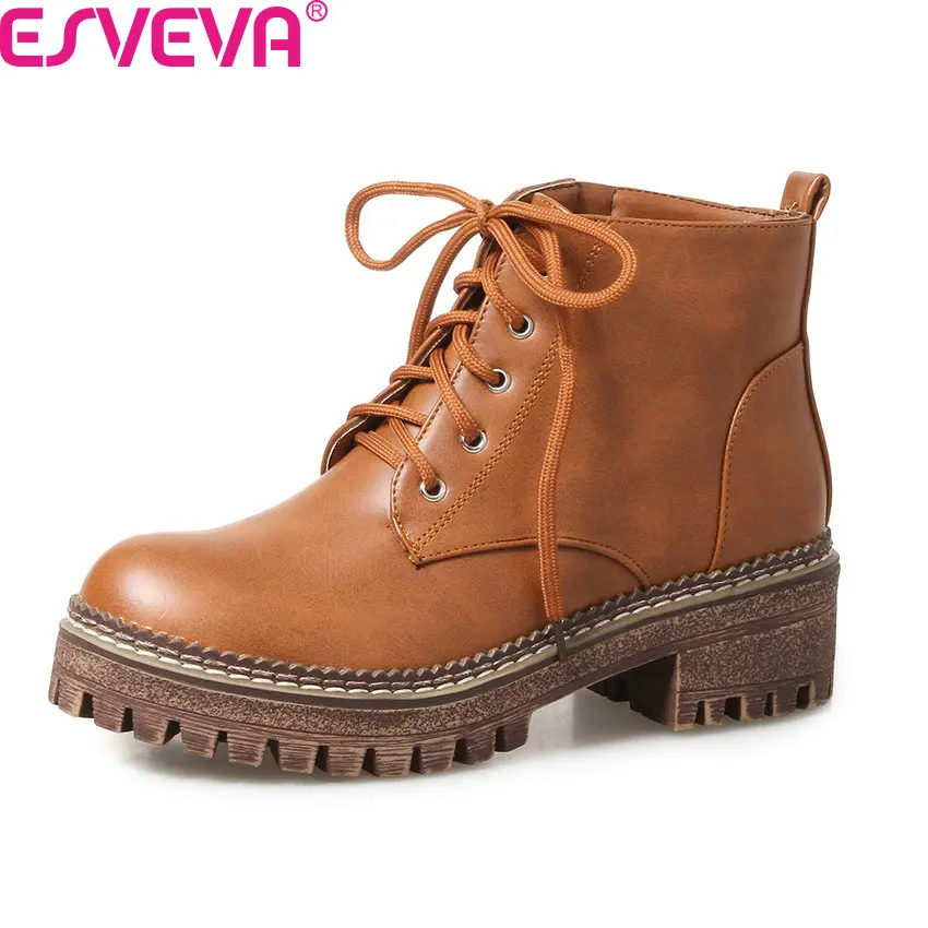 ESVEVA/мотоботы на платформе со шнуровкой 2018 г. Ботильоны квадратном каблуке в