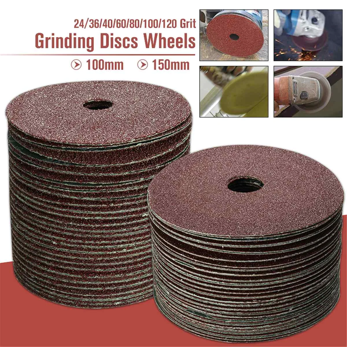

50Pcs 100x16mm / 115x22.2mm Fibre Sanding Grinding Discs Wheels 24 to 120 Grit for Angle Grinder