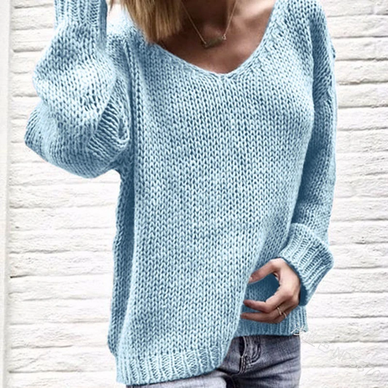 Adisputent 2019 V Neck Solid Women Sweaters Pullovers Loose Knitted Autumn Winter Clothing Casual Plus Size Pull | Женская одежда
