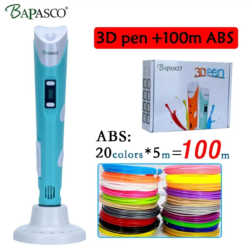 Bapasco 3D Ручка rp 100b + 100 метров 20 цветов ABS принтер с ЖК дисплей 12 В 2A адаптер