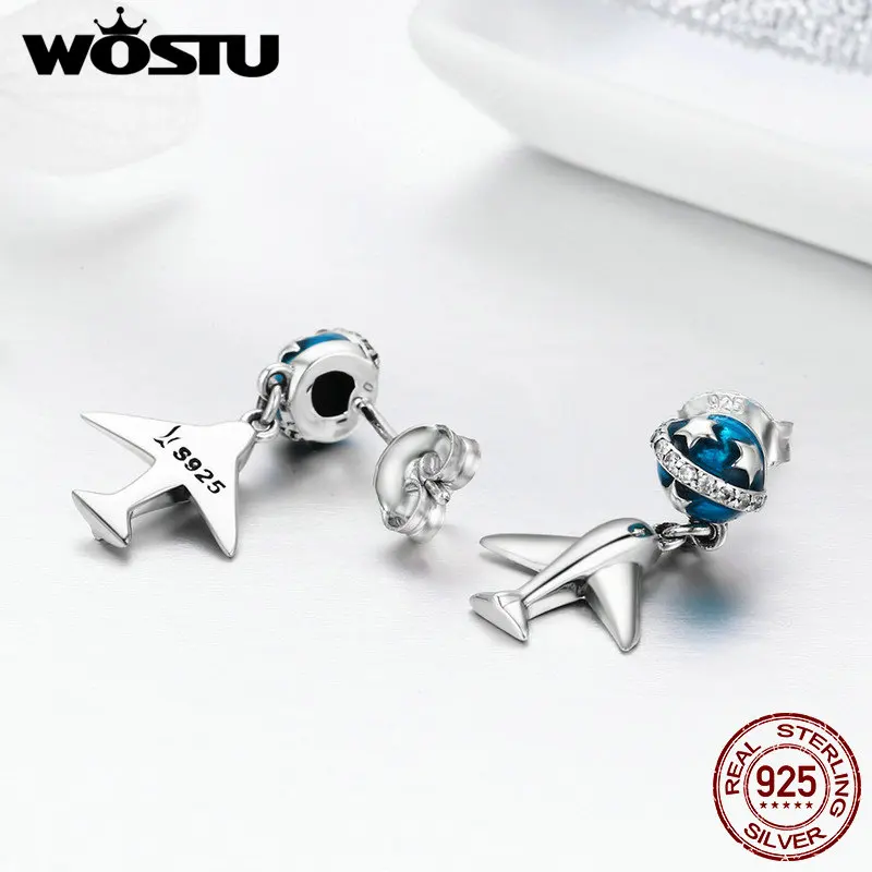 WOSTU хит продаж Настоящее серебро 925 пробы путешествия мир самолет висячие серьги