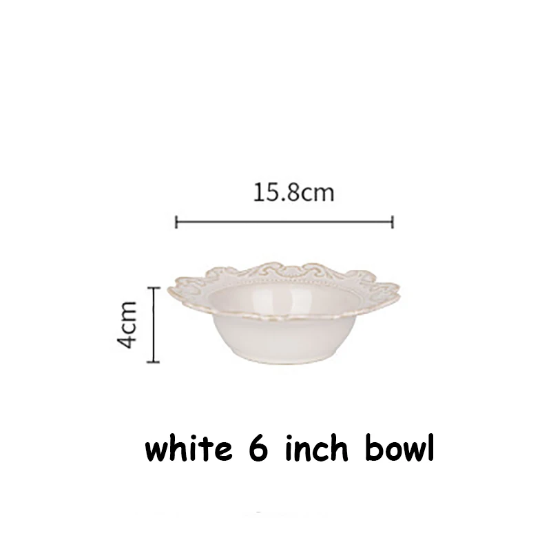 White-bowl-6 Набор посуды в скандинавском дворцовом стиле, ретро столовые тарелки, миски для супа, керамическая тарелка для десерта, миска для лапши, столовые приборы, рождественский подарок - Цвет: White-bowl-6