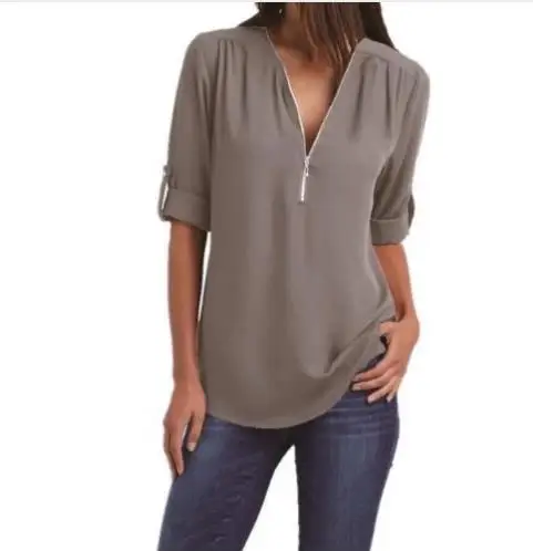 Женская Свободная шифоновая блузка повседневная однотонная черная с