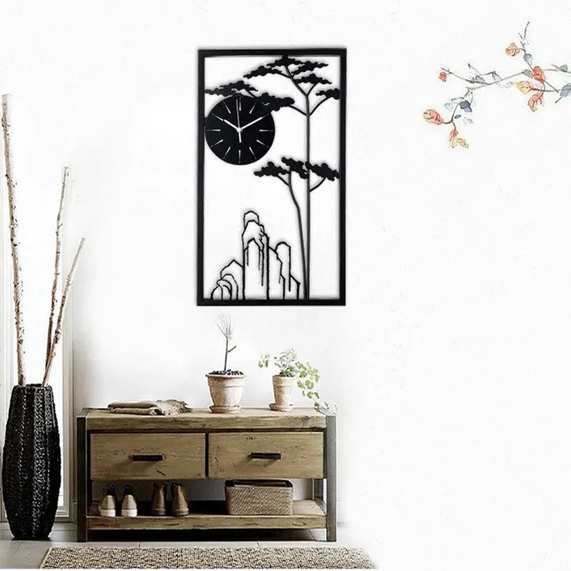 Креативные металлические пейзажные винтажные настенные часы для офиса чайной