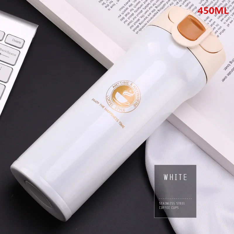 450ml White Вакуумная колба из нержавеющей стали, изолированный контейнер для бутылок, вакуумный термос, бутылка для воды, чашка для путешествий на открытом воздухе, BPA бесплатно - Цвет: 450ml White