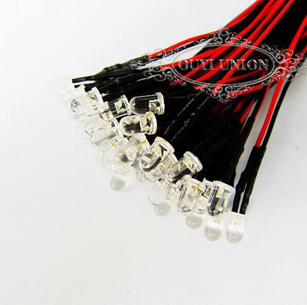 Wholesale Yellow Pre Wired 3mm Bright LEDs 20cm Prewired 12V Lamp Light 25 Degree 50PCS | Электронные компоненты и