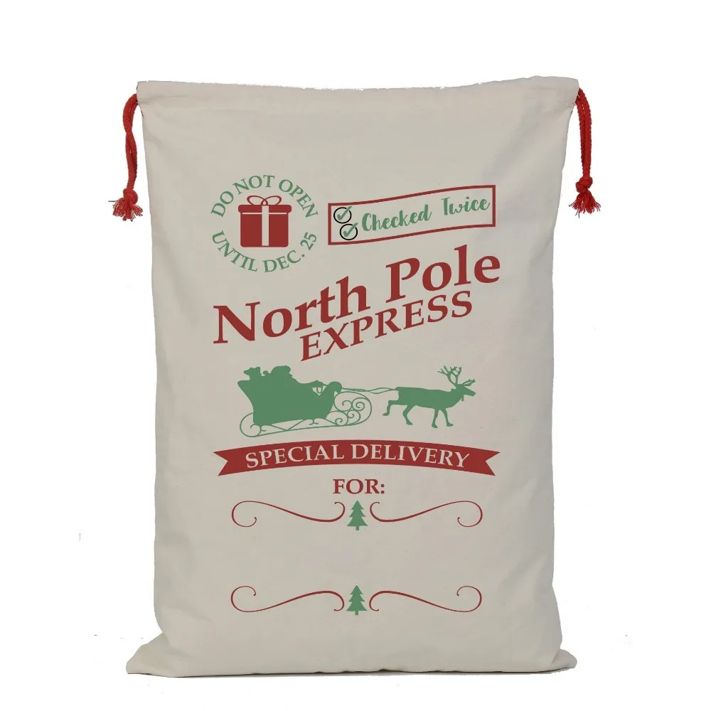

100pcs/lot Newest 8 style Christmas Gift Bag canvas cotton Santa Claus Drawstring Bag Gifts Sack bag