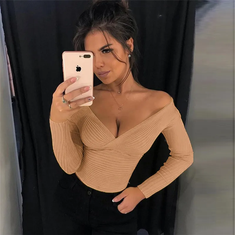 Сексуальная клубная футболка с v образным вырезом Футболка Весна Лето длинный