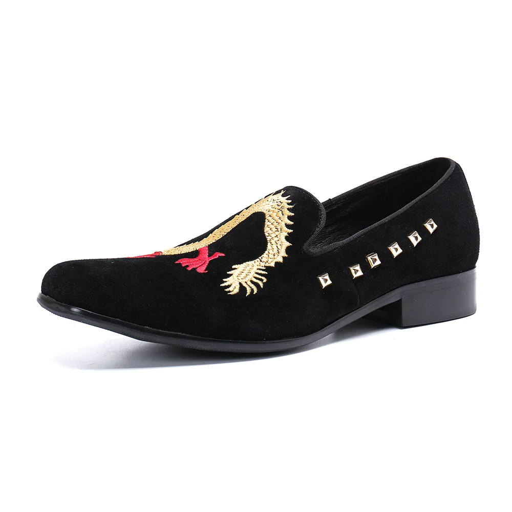 Christia Bella New Style Handmade Men Loafers with Dragon Embroidery Leather Insole Slip-on Fashion Party and Wedding Shoes | Обувь