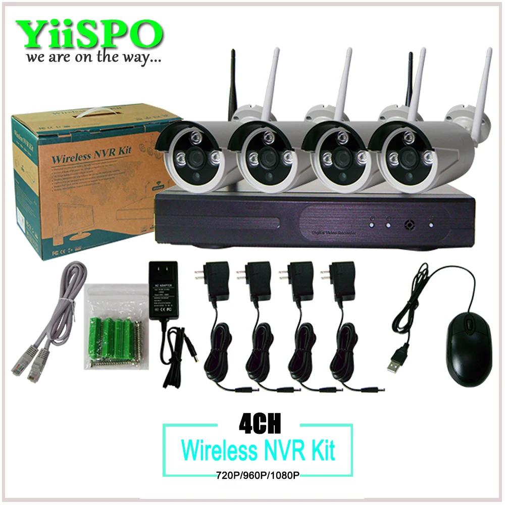 Камера видеонаблюдения YiiSPO 4 канала беспроводная NVR 720P IP Wi-Fi с защитой от непогоды