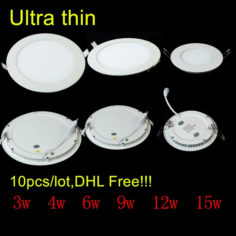 

10pcs LED Ceiling Panel Light 3W 4W 6W 9W 12W 15W 25W High brightness LED Downlight with adapter AC85-265V indoor Light