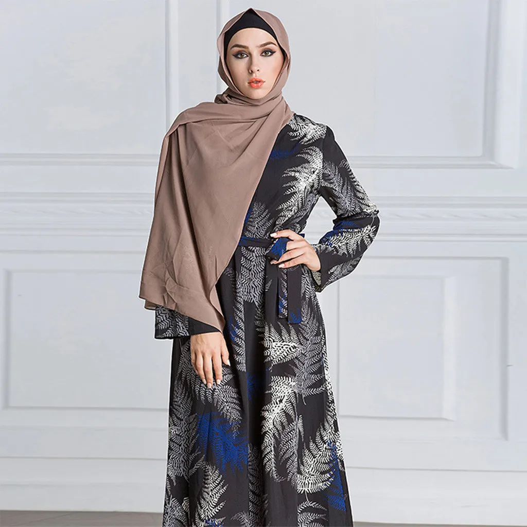 Длинное платье abaya повседневное мусульманское женская одежда с принтом мусульманская блузка длинным