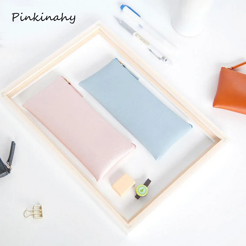 Классический пенал из искусственной кожи деловой стиль косметичка ручка черный