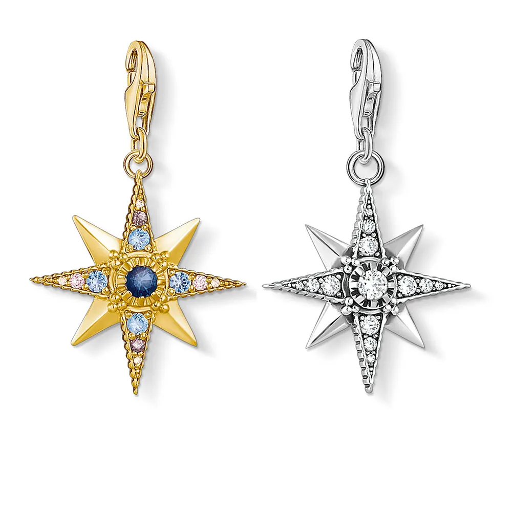 

Silver/Gold Color Star Charms 925 Sterling Silver Blue White CZ Pendants Handmade Crafts DIY Jewelry Making Finding Accessories