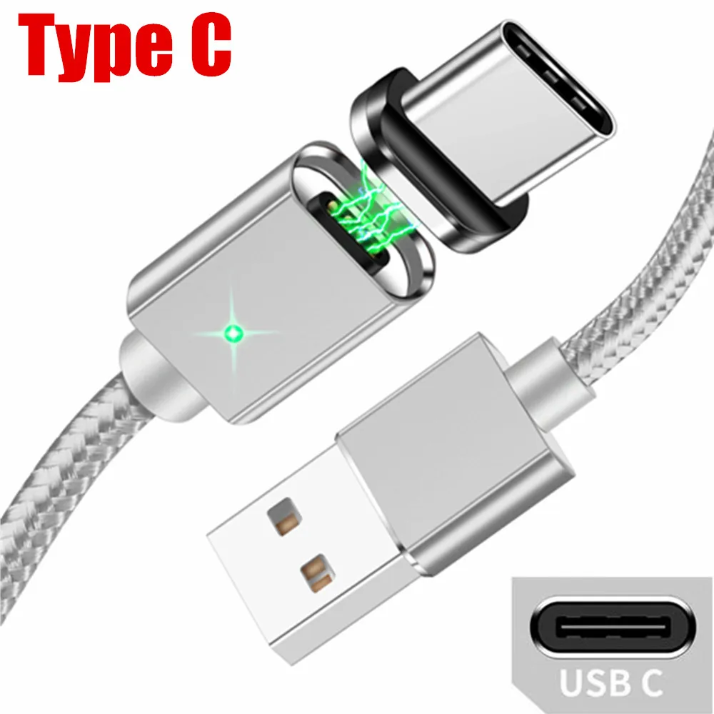 Silver Type C Cable Магнитный зарядный кабель OLAF для Xiaomi huawei, быстрый зарядный Магнитный кабель Micro usb type C для iPhone XS X, светодиодный шнур с магнитным проводом - Цвет: Silver Type C Cable