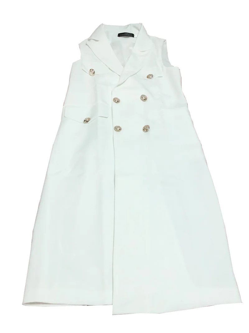 Белый женский длинный жилет модный двубортный без рукавов 4XL|sleeveless waistcoat|women vestwomen