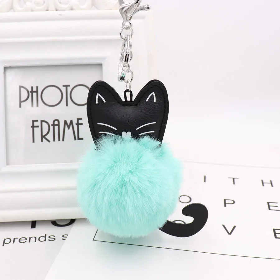 Мини Kawaii плюшевый милый кот мех мяч мягкие игрушки для ключей милые модные детские куклы помпон пушистый Шарм ребенок для девочек подарок для женщин - Цвет: Озерный синий
