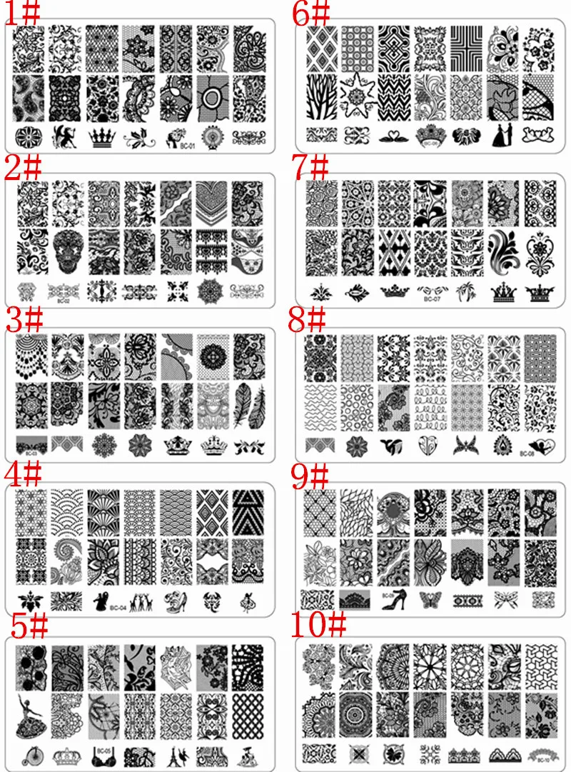 

1pc or 10pcs 20 kind Nail Stamping Plates Set Stamper Scraper Nail Art Polish Stamp Plastic Template Manicure Nail Tools Stencil