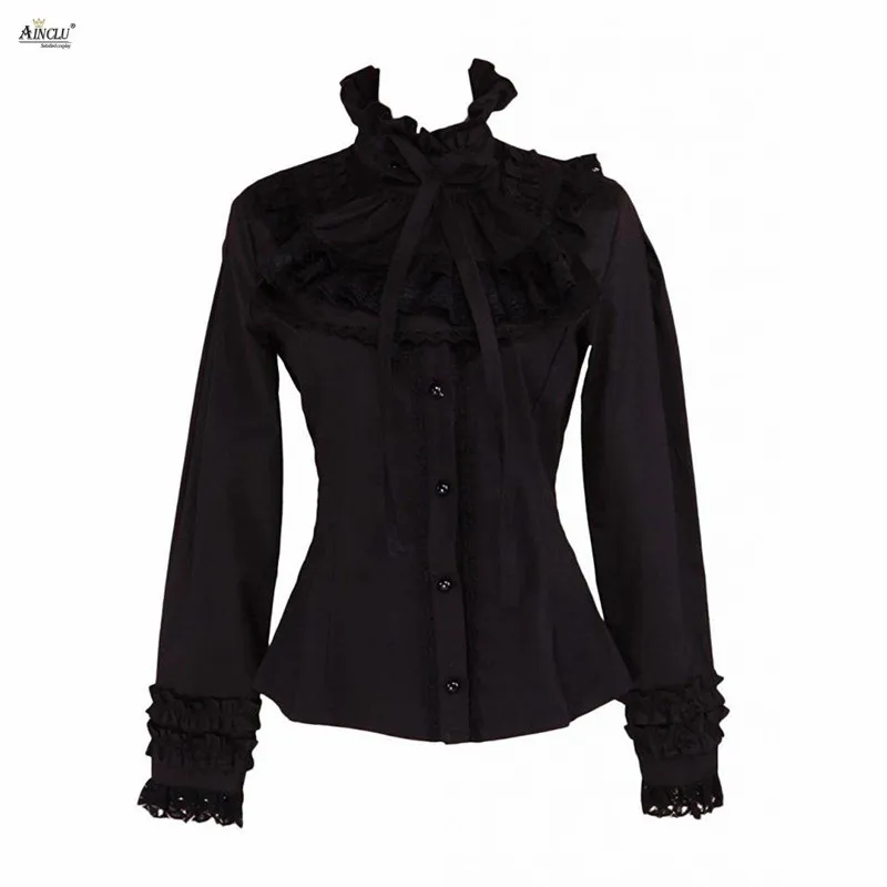 Женская готическая Элегантная блузка в Стиле Лолита Черная кружевная с длинными