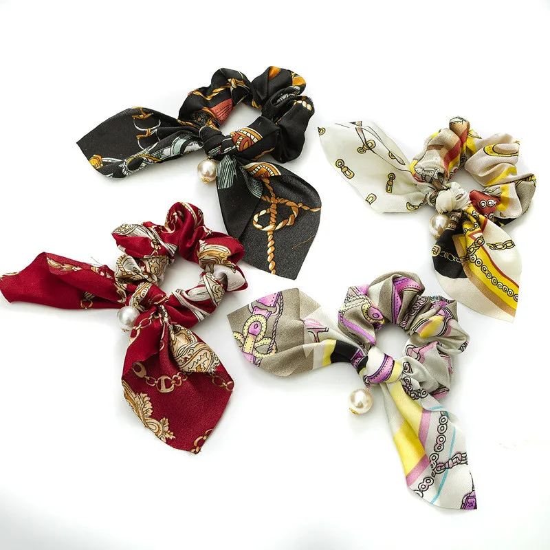 Ruoshui прекрасный кролик Scrunchies женщина печатных волосы с цветами Галстуки Девушки