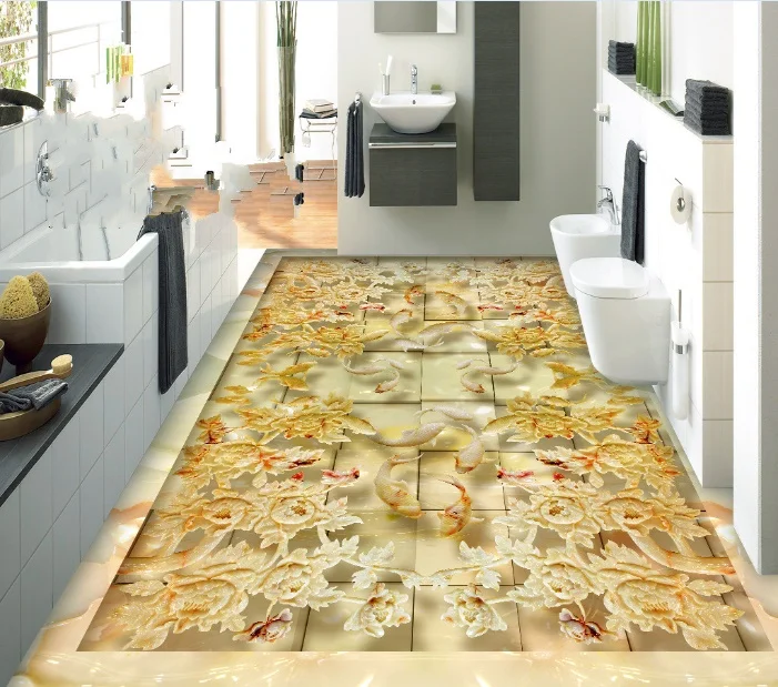 

[Self-Adhesive] 3D Jade Flower Fish 8 Non-slip Waterproof Photo Self-Adhesive Floor Mural Sticker WallPaper Murals Wall Print