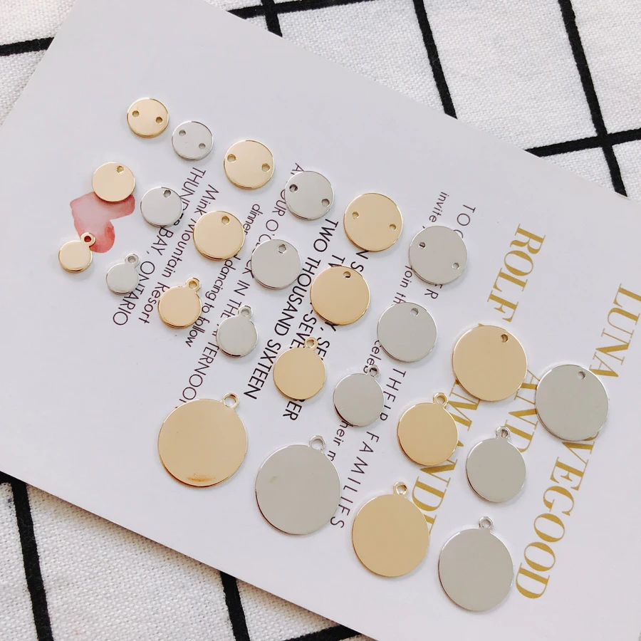 

White K Gold Eardrop Charms Accessories Round Metal Piece Pendant Earring Necklace Making Material Jewelry Finding 8pcs