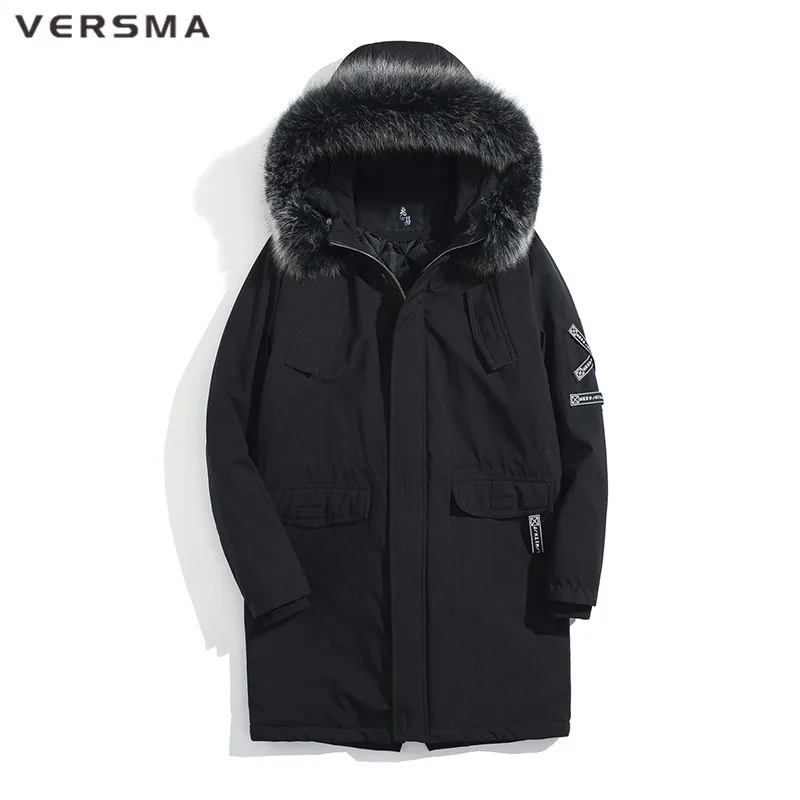 VERSMA, японский Harajuku, большие размеры, Длинные Молодежные зимние куртки, пальто, парки для мужчин, в стиле хип-хоп, с лентами, в стиле пэчворк, с меховым воротником, Мужская парка