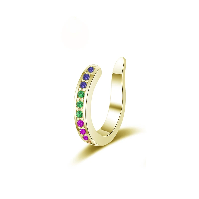 Модные каффы для ушей, Micro Pave CZ Циркон, круглые клипсы для ушей, серебряный цвет, не прокалываются, маленькие серьги, каффы для женщин и девушек - Окраска металла: colorful cz gold